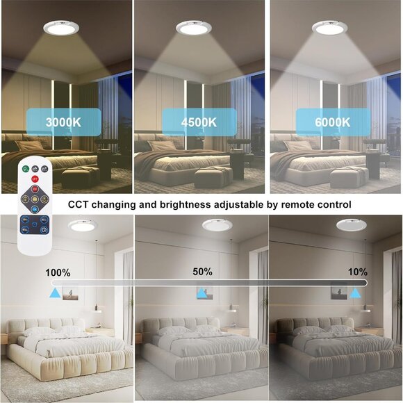 Rechargeable Motion Sensor Ceiling Light Remote Battery Operated LED - Picture 3 of 7